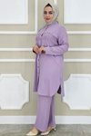 Lila Kombinli Taş Detaylı İkili Takım