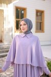 Lila Yakalı Pelerinli Tesettür Elbise