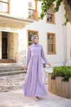 Lila Yakalı Pelerinli Tesettür Elbise