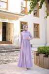 Lila Yakalı Pelerinli Tesettür Elbise