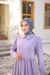 Lila Yakalı Pelerinli Tesettür Elbise