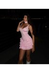 Pembe Fırfırlı Mini Parti Elbisesi