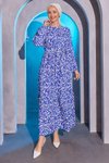 Mavi Desenli Bürümcük Tesettür Elbise