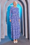Mavi Desenli Bürümcük Tesettür Elbise