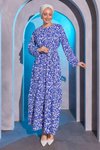 Mavi Desenli Bürümcük Tesettür Elbise