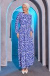 Mavi Desenli Bürümcük Tesettür Elbise