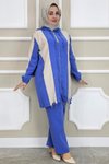 Mavi Dikme Detaylı Kapüşonlu İkili Takım