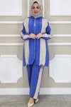 Mavi Dikme Detaylı Kapüşonlu İkili Takım