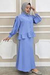 Mavi Fırfır Detaylı Etekli İkili Takım
