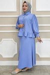 Mavi Fırfır Detaylı Etekli İkili Takım