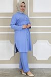 Mavi Kombinli Taş Detaylı İkili Takım