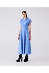 Mavi Midi Kuşaklı Elbise