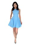Mavi Mini Mezuniyet &amp; Balo Sıfır Yaka Fırfırlı Etek Abiye Elbise