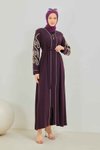 Mor Özel Tasarım İnci Detaylı Abaya