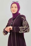 Mor Özel Tasarım İnci Detaylı Abaya