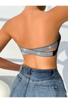 Siyah Askısız Simli Çarpraz Lastikli Crop