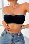 Siyah Askısız Simli Çarpraz Lastikli Crop
