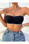 Siyah Askısız Simli Çarpraz Lastikli Crop