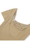 Natürel Mini Kristal Taş İşlemeli Elbise