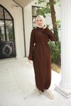 Acı Kahve Ankanoor Kahverengi İp Kuşaklı Rahat Kesim Triko Elbise