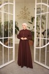Acı Kahve Ankanoor Önlüklü Medine İpeği Elbise