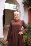 Acı Kahve Ankanoor Yakalı Pelerinli Elbise