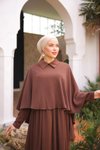 Acı Kahve Ankanoor Yakalı Pelerinli Elbise