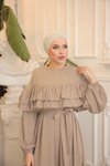 Bej Ankanoor Çift Fırfırlı Salaş Elbise