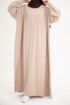 Bej Ankanoor Modal Cupra Büzgü Detaylı Düğmeli Elbise