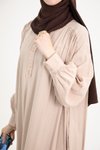 Bej Ankanoor Modal Cupra Büzgü Detaylı Düğmeli Elbise