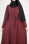Bordo Ankanoor Modal Cupra Yırtmaç Kol Drapeli Elbise