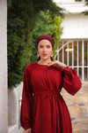 Bordo Ankanoor Reglan Kollu Büzgü Yaka Elbise