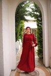 Bordo Ankanoor Reglan Kollu Büzgü Yaka Elbise