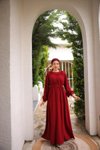 Bordo Ankanoor Reglan Kollu Büzgü Yaka Elbise