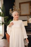 Ekru Ankanoor Robalı Büzgülü Oversize Elbise