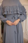 Gri Ankanoor Çift Fırfırlı Salaş Elbise