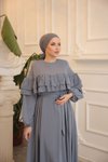 Gri Ankanoor Çift Fırfırlı Salaş Elbise