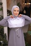 Gri Ankanoor Oversize Garnılı Iki İplik Elbise