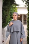 Gri Ankanoor Taşlı Yarasa Kol Abiye Elbise