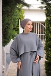 Gri Ankanoor Taşlı Yarasa Kol Abiye Elbise