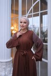 Kahverengi Ankanoor Kolu Taşlı Ferace