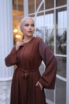 Kahverengi Ankanoor Kolu Taşlı Ferace