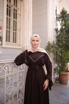 Kahverengi Ankanoor V Robalı Biyeli Belmando Elbise