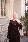 Kahverengi Ankanoor V Robalı Biyeli Belmando Elbise