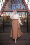 Koyu Camel Ankanoor Fiyonklu Keten Uzun Etek