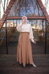 Koyu Camel Ankanoor Fiyonklu Keten Uzun Etek