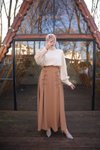 Koyu Camel Ankanoor Fiyonklu Keten Uzun Etek