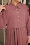 Koyu Gül Kurusu Ankanoor Önlüklü Medine İpeği Elbise