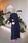 Lacivert Ankanoor Balon Kollu Oversize Standart Beden Elbise