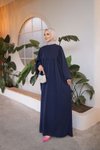 Lacivert Ankanoor Balon Kollu Oversize Standart Beden Elbise